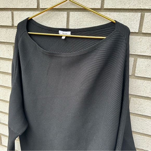 Reiss Black Lara Off-The-Shoulder Ribbed Midi Dress Knit Sweater - Picture 7 of 16